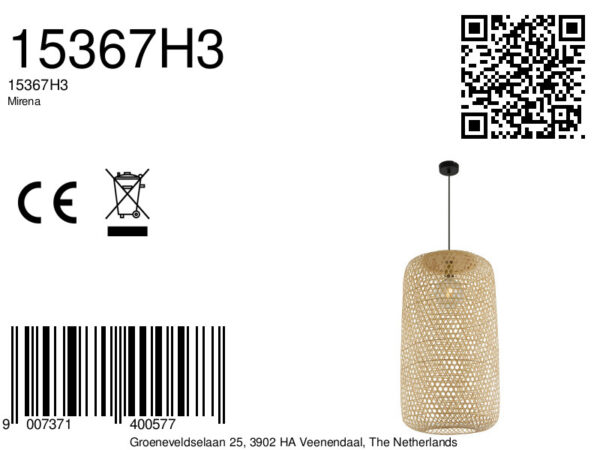 Globo Mirena hanglamp – ø 39 cm – E27 (grote fitting) – Naturel - Image 4
