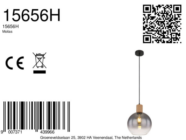 Globo Moitas hanglamp – ø 25 cm – E27 (grote fitting) – Zwart - Image 5
