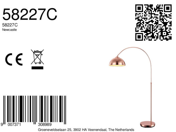 Globo Newcastle vloerlamp – E27 (grote fitting) – Koper - Image 3