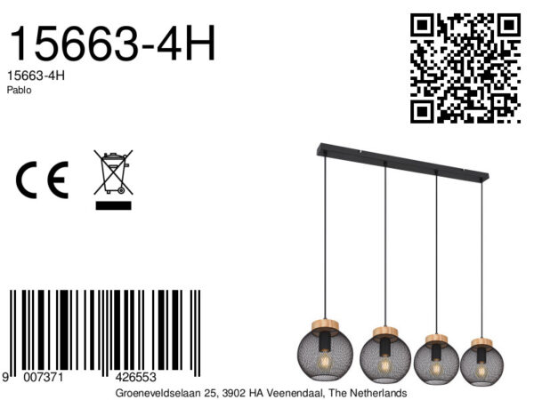 Globo Pablo hanglamp – E27 (grote fitting) – Zwart - Image 5
