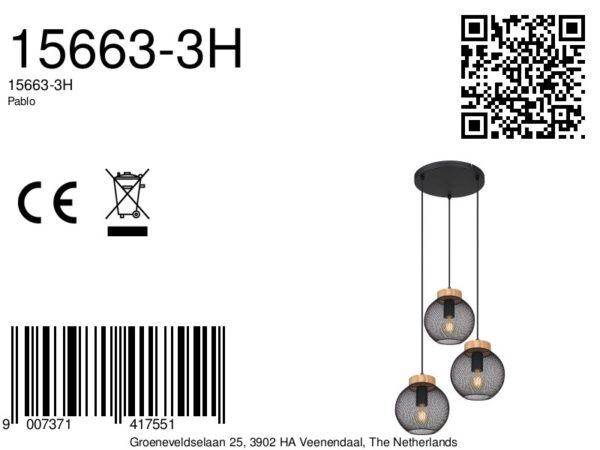 Globo Pablo hanglamp – ø 44 cm – E27 (grote fitting) – Zwart - Image 5