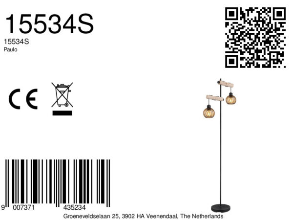 Globo Paulo vloerlamp – E27 (grote fitting) – Zwart - Image 6