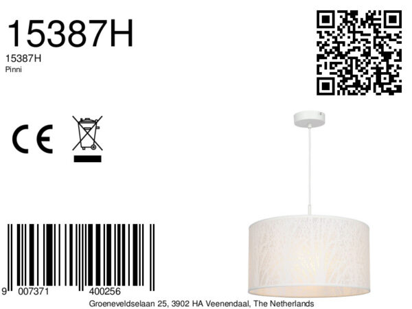 Globo Pinni hanglamp – ø 38 cm – E27 (grote fitting) – Wit - Image 6
