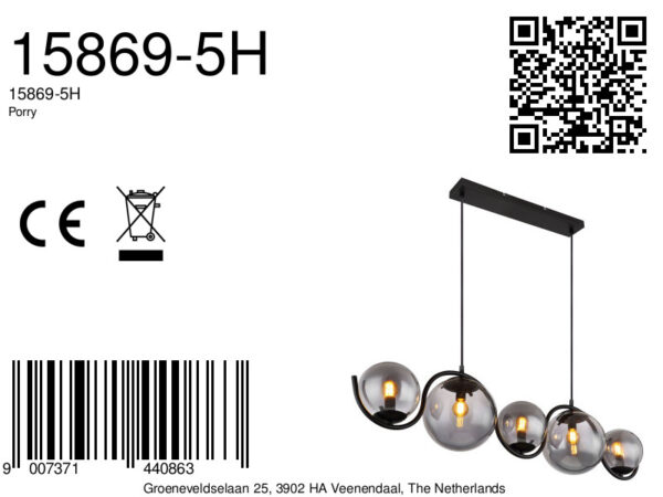 Globo Porry hanglamp – E14 (kleine fitting) – Zwart - Image 5