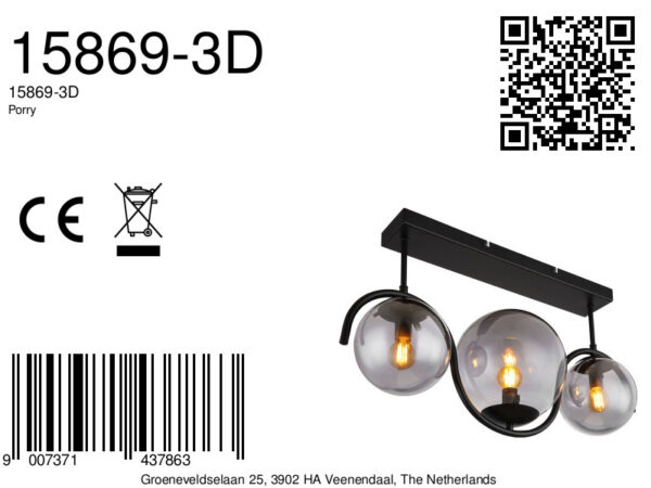 Globo Porry plafonniere – E14 (kleine fitting) – Zwart - Image 5