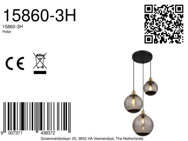 Globo Potter hanglamp – ø 51 cm – E27 (grote fitting) – Zwart - Image 5