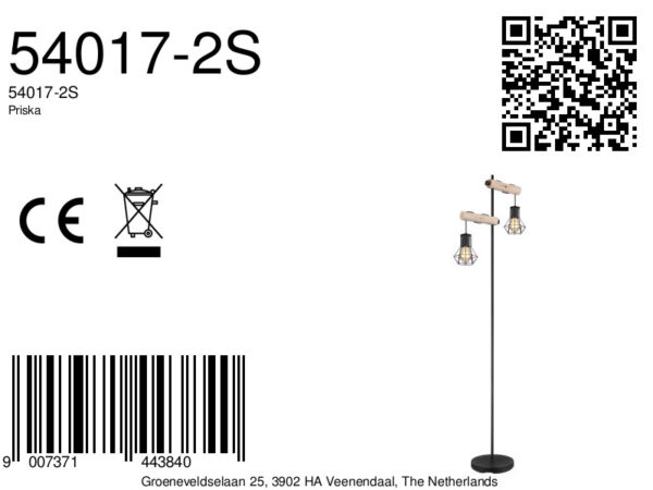 Globo Priska vloerlamp – E27 (grote fitting) – Zwart - Image 5