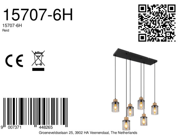 Metalen houten zwarte klassieke hanglamp Globo Reid - Image 5
