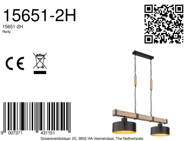 Globo Rielly hanglamp – E27 (grote fitting) – Zwart - Image 5
