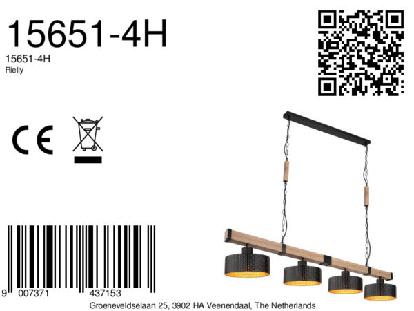 Globo Rielly hanglamp – E27 (grote fitting) – Zwart - Image 5