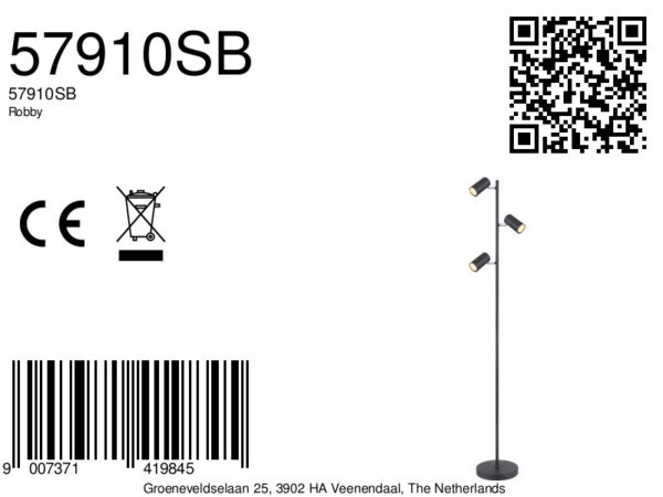 Globo Robby vloerlamp – GU10 – Zwart - Image 5