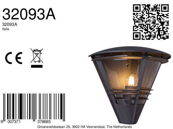 Globo Salla wandlamp – E27 (grote fitting) – Antraciet - Image 5
