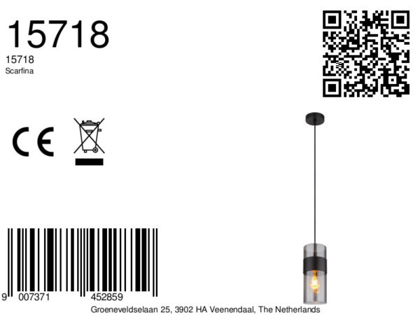 Globo Scarfina hanglamp – ø 12,3 cm – E27 (grote fitting) – Zwart - Image 5