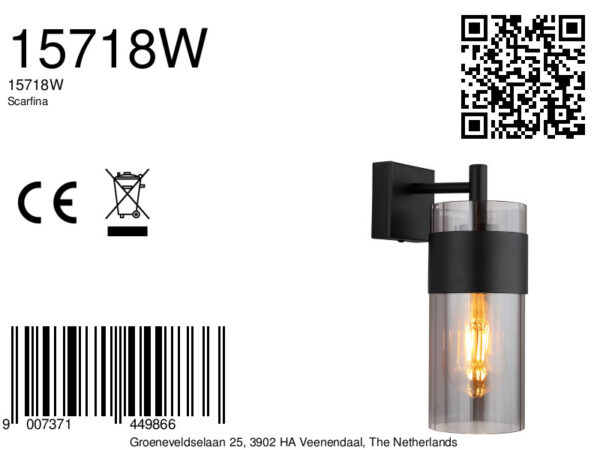 Globo Scarfina wandlamp – E27 (grote fitting) – Zwart - Image 5