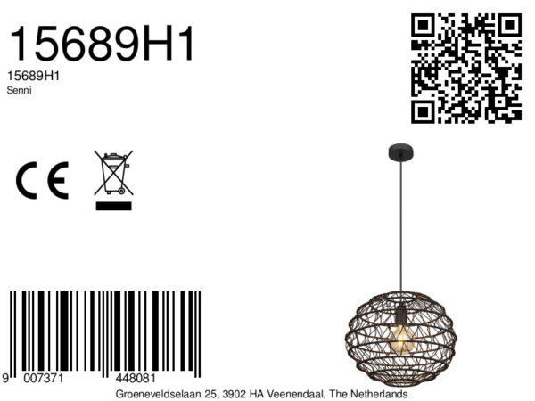 Globo Senni hanglamp – ø 39 cm – E27 (grote fitting) – Zwart - Image 5