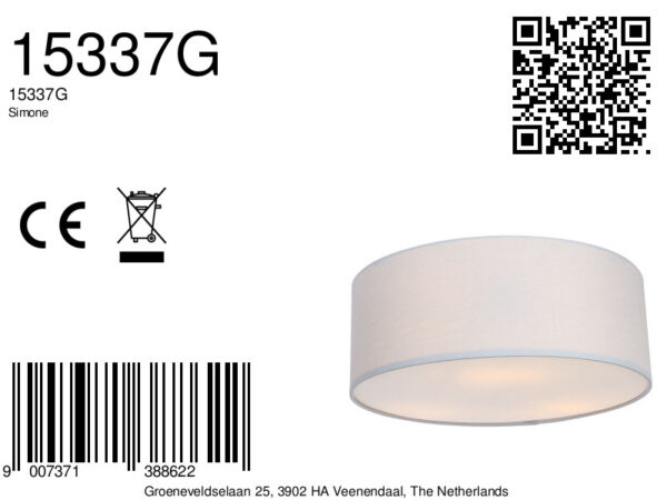 Globo Simone plafonniere – ø 40 cm – E27 (grote fitting) – Wit - Image 3