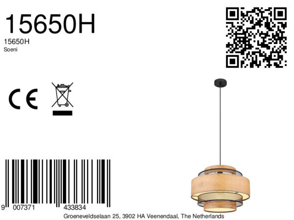 Globo Soeni hanglamp – ø 45 cm – E27 (grote fitting) – Zwart - Image 5