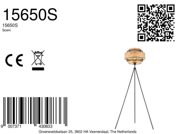 Globo Soeni vloerlamp – ø 60 cm – E27 (grote fitting) – Zwart - Image 5