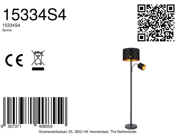 Globo Sunna vloerlamp – ø 35 cm – E27 (grote fitting) – Zwart - Image 6
