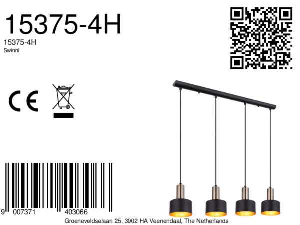 Globo Swinni hanglamp – E27 (grote fitting) – Zwart - Image 6