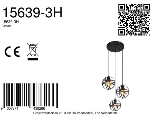 Globo Tamara hanglamp – ø 47 cm – E27 (grote fitting) – Zwart - Image 5