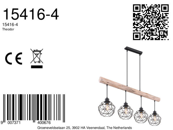 Globo Theodor hanglamp – E27 (grote fitting) – Zwart - Image 6