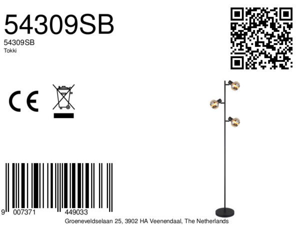Globo Tokki vloerlamp – E14 (kleine fitting) – Zwart - Image 5