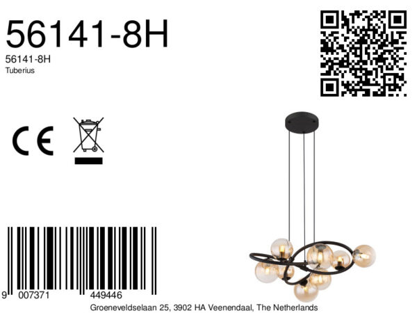 Globo Tuberius hanglamp – ø 65 cm – G9 – Zwart - Image 5