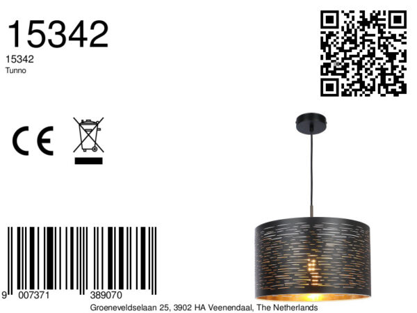 Globo Tunno hanglamp – ø 38 cm – E27 (grote fitting) – Zwart - Image 3