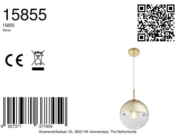 Globo Varus hanglamp – ø 20 cm – E27 (grote fitting) – Goud - Image 5