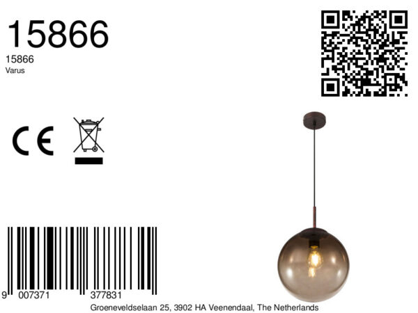 Globo Varus hanglamp – ø 25 cm – E27 (grote fitting) – Bruin - Image 6
