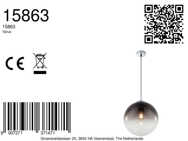 Globo Varus hanglamp – ø 30 cm – E27 (grote fitting) – Chroom - Image 6