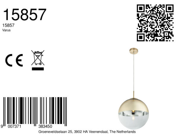 Globo Varus hanglamp – ø 30 cm – E27 (grote fitting) – Goud - Image 5