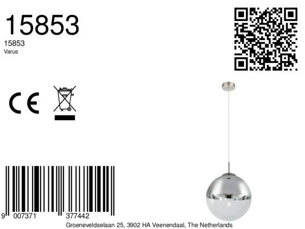 Globo Varus hanglamp – ø 30 cm – E27 (grote fitting) – Nikkel - Image 5
