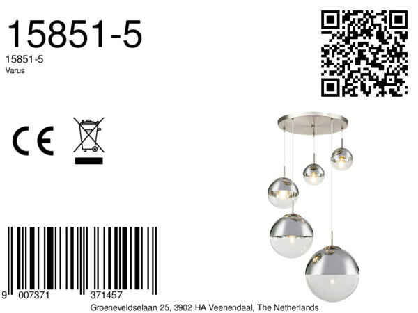 Globo Varus hanglamp – ø 65 cm – E27 (grote fitting) – Nikkel - Image 5