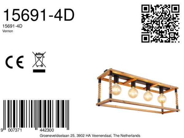 Globo Vernon plafonniere – E27 (grote fitting) – Zwart - Image 5