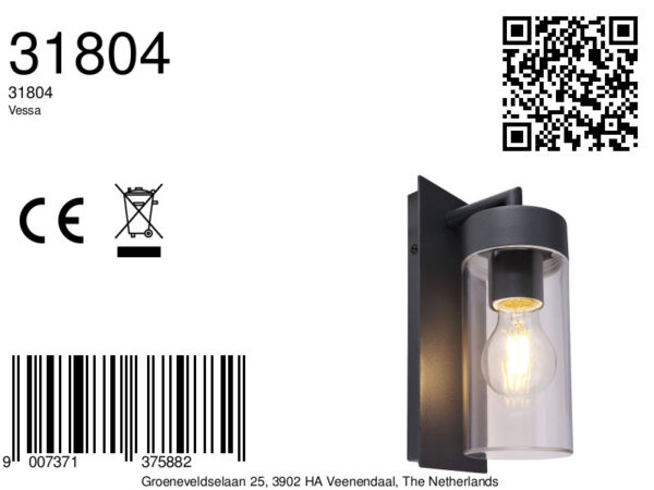 Globo Vessa wandlamp – LED + E27 – Antraciet - Image 5