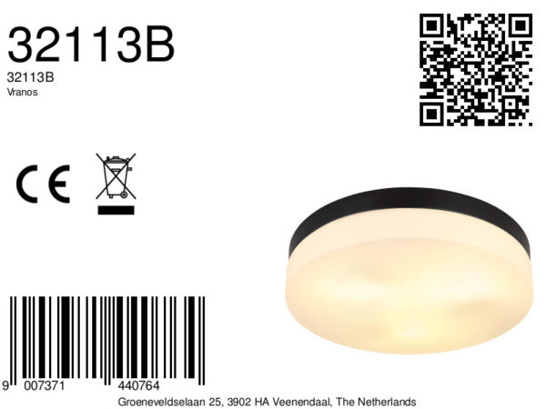Globo Vranos plafonniere – ø 30 cm – E27 (grote fitting) – Zwart - Image 5