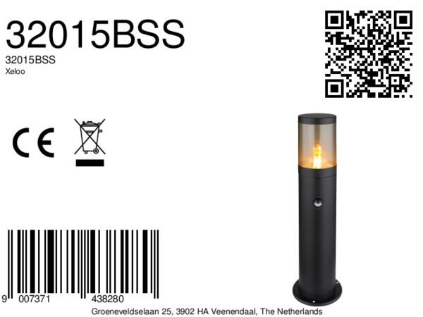 Globo Xeloo vloerlamp – ø 14 cm – E27 (grote fitting) – Zwart - Image 5