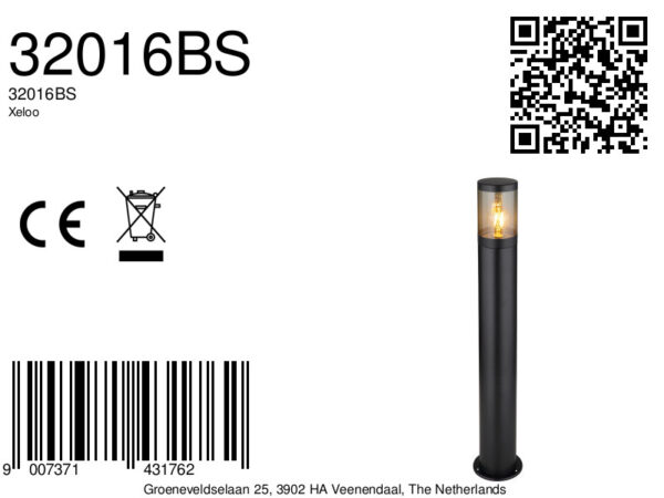 Globo Xeloo vloerlamp – ø 14 cm – E27 (grote fitting) – Zwart - Image 5