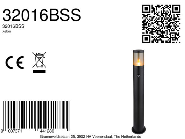 Globo Xeloo vloerlamp – ø 14 cm – E27 (grote fitting) – Zwart - Image 5
