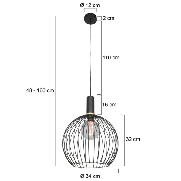 Mexlite Aureole hanglamp - draadlamp - kap Ø 35 cm - gouden details - zwart - Image 5