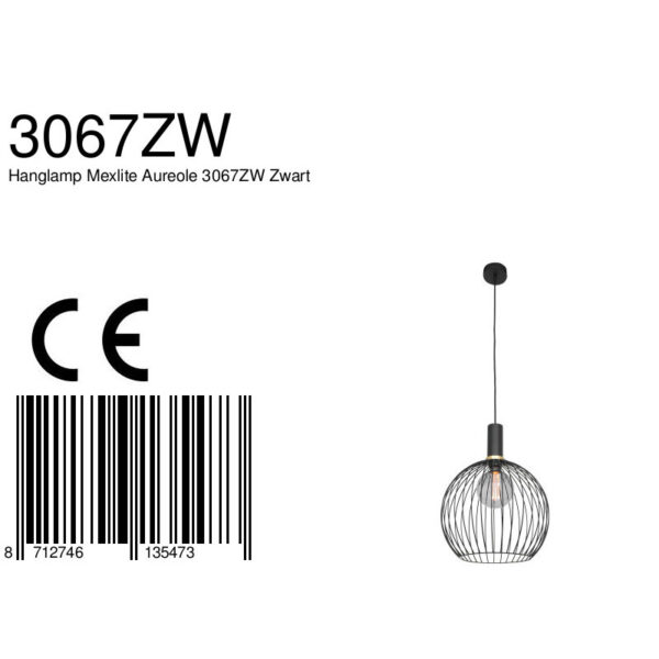 Mexlite Aureole hanglamp - draadlamp - kap Ø 35 cm - gouden details - zwart - Image 6