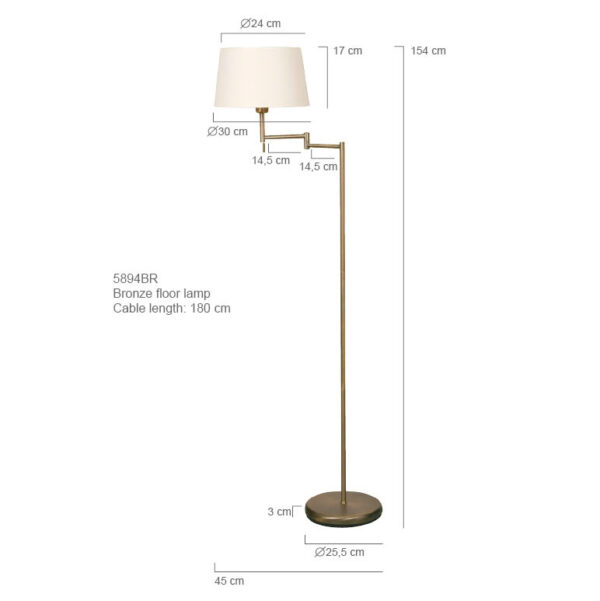 Klassieke vloerlamp brons linnen kap Mexlite Bella - Image 7