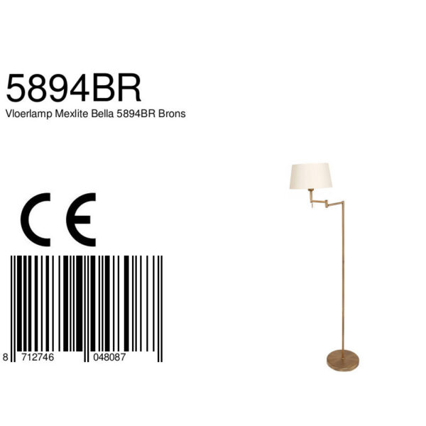 Klassieke vloerlamp brons linnen kap Mexlite Bella - Image 8