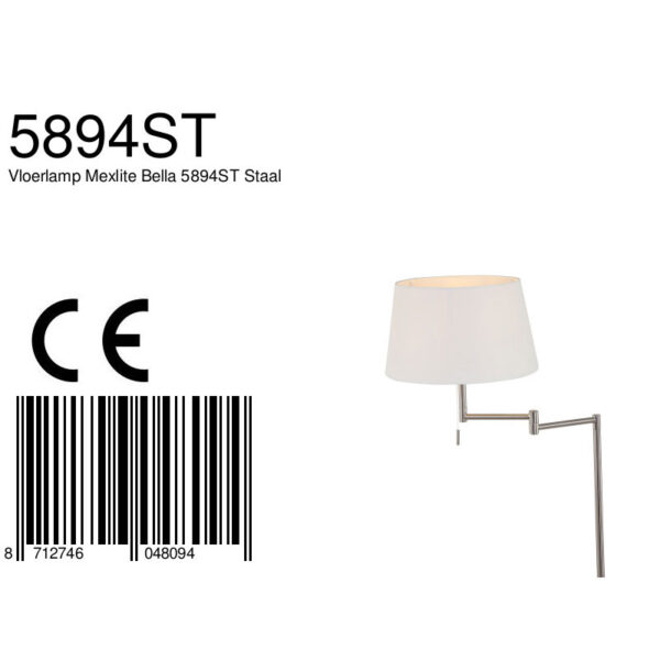 Moderne vloerlamp staal kap linnen Mexlite Bella - Image 8