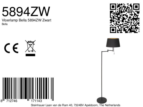Trendy zwarte vloerlamp linnen kap Mexlite Bella - Image 7