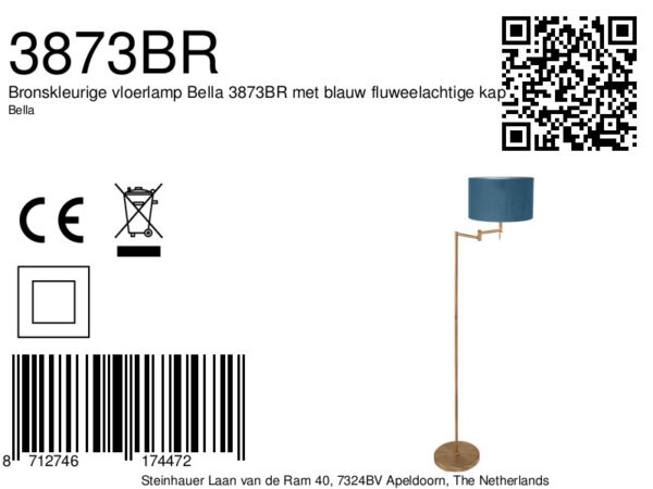 Gouden vloerlamp klassiek met zwarte lampenkap Mexlite Bella - Image 6