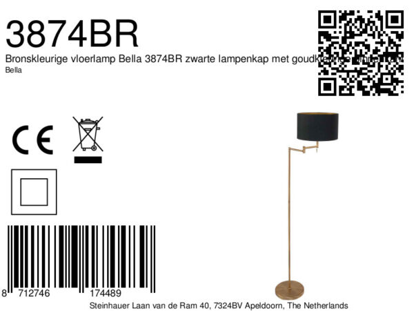 Bronzen vloerlamp met witte lampenkap Mexlite Bella - Image 6