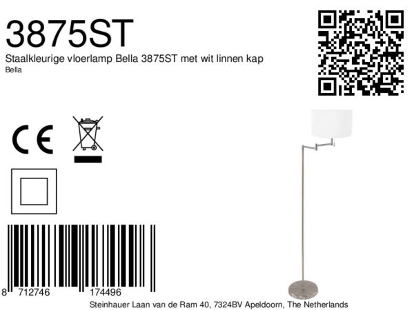 Stalen vloerlamp met witte lampenkap Mexlite Bella - Image 5